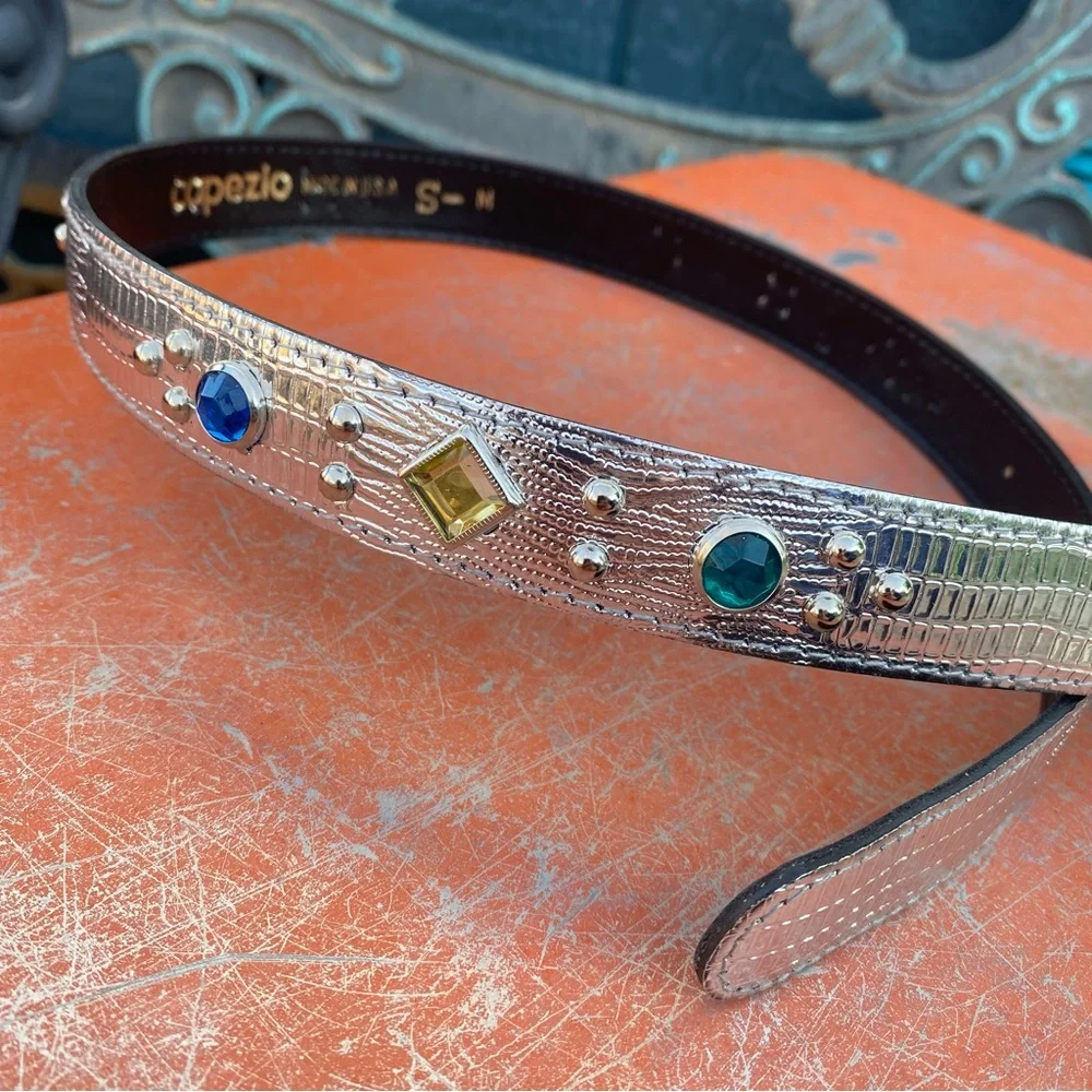 Vintage Capezio Silver Belt Colorful Gem and silver studs, Small, bling belt